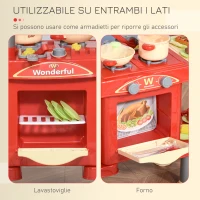 HOMCOM Cucina Giocattolo per Bambini 3-6 Anni con 50 Accessori e Cassa Giocattolo, 69x33x88cm Rosso e Giallo(m-8)