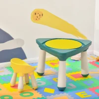 HOMCOM Tavolino per Bambini con Sedia e Vani Contenitore, Gioco Educativo Età 2-5 Anni, ABS e PP Atossici, Giallo e Verde(m-2)