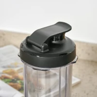 HOMCOM Liquidificadora de 1000W Jarro de Cristal de 1,5L com 4 Programas 5 Velocidades Ajustáveis Lâmina de 6 Folhas Aço Inoxidável e Garrafa Portátil 22,4x19x43cm Preto(m-12)