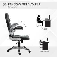 HOMCOM Sedia da Gaming Altezza Regolabile, Sedia da Ufficio Ergonomica Girevole con Dondolamento, 65x69x112-12cm Grigio(m-6)