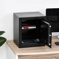 HOMCOM Cassaforte Elettronica in Acciaio Nero, con Chiave e 2 Codici PIN, Fissaggio a Muro o Pavimento, 38x31x42.7cm(m-2)