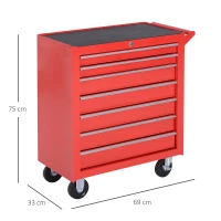 DURHAND Carrinho de Ferramentas com 7 Gavetas Rodas Trava Armário de Armazenamento para Oficina de Garagem e Chapa de Aço 69x33x75 cm Vermelho(m-3)