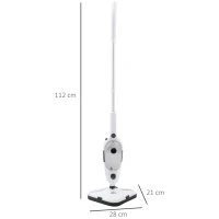 HOMCOM Mopa a Vapor 1300W Limpiador a Vapor Multifuncional con Depósito de 450 ml y 11 Accesorios Incluidos Calentamiento en 25-30 Segundos 28x21x112 cm Blanco(m-3)