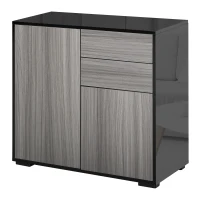 HOMCOM Aparador Auxiliar con 2 Puertas 2 Cajones y Estante Ajustable Apertura a Presión Mueble Organizador de Almacenaje para Dormitorio Salón 79x36x74 cm Negro y Gris(m-1)