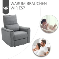 HOMCOM Relaxstoel ligstoel tv-stoel eenpersoonsbank kantelbaar 150° linnen touch grijs(m-6)