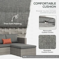 Outsunny 3 Pieces Outdoor PE Rattan Sofa Set, Patio Wicker Conversation Chaise Lounge Furniture w/ Tempered Glass Table-top & Soft Padded Cushion for Garden, Backyard, Lawn, Grey(m-5)