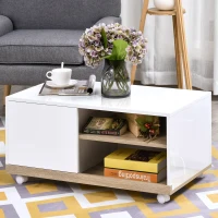 HOMCOM Mueble para TV Televisión de 42 Pulgadas Mesa de Salón Moderno Móvil con 4 Ruedas Estante Ajustable y Armario Amplio Espacio 80x45x39,5 cm Blanco(m-2)