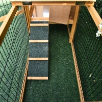 PawHut Conejera de Exterior Hecha de Madera Jaula para Conejos con Múltiples Entradas Bandeja Extraíble y Lavable Gran Espacio Interior 150x52,5x68cm Madera Natural(m-5)