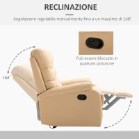 HOMCOM Poltrona Relax Reclinabile con Con Finitura Elegante in Ecopelle e Imbottitura in Spugna ad Alta Densità, 81x90x105cm, Beige(m-4)