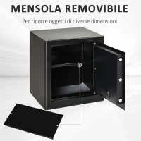 HOMCOM Cassaforte Elettronica in Acciaio Nero, con Chiave e 2 Codici PIN, Fissaggio a Muro o Pavimento, 38x31x42.7cm(m-6)