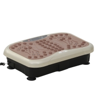HOMCOM Plateforme vibrante oscillante 200 W écran LED vitesse réglable port USB télécommande et bandes de résistance inclus marron beige