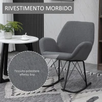 HOMCOM Sedia a Dondolo Moderna Imbottita in Metallo e Tessuto per Soggiorno e Salotto, 65x80x88cm, Grigio(m-6)