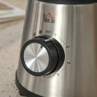HOMCOM Liquidificadora de 1000W Jarro de Cristal de 1,5L com 4 Programas 5 Velocidades Ajustáveis Lâmina de 6 Folhas Aço Inoxidável e Garrafa Portátil 22,4x19x43cm Preto(m-11)