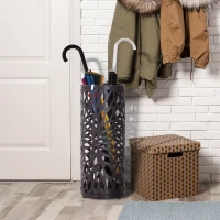 HOMCOM Portaombrelli Design Moderno con 2 Ganci e Salvagoccia, Metallo, Marrone, Φ19,5x50 cm(m-2)