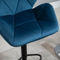 HOMCOM Set di 2 Sgabelli da Bar Alti in Velluto Imbottiti con Altezza Regolabile, Sgabelli Cucina Girevoli con Schienale e Poggiapiedi, 57x58x97-117cm Blu(m-8)