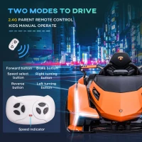 HOMCOM 12V Electric Cars for Kids Ride On Sports Car with Parental Remote, Bluetooth, Horn, Music & LED Headlights Taillights for 3-6 Years, Orange(m-6)