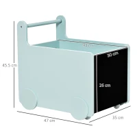 HOMCOM Carrello Porta Giochi per Bambini con 2 Lavagne per Disegnare, Impugnatura e Ruote, Legno MDF, 47x35x45.5cm, Azzurro(m-3)