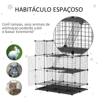 PawHut Recinto Metálico para Animais de Estimação DIY com 3 Níveis 4 Portas Grandes e 6 Bandejas Amovíveis 111x75x119 cm Preto(m-4)