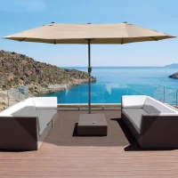 Outsunny Sombrilla Doble Parasol Grande 4,6x2,7m Sombrilla Jardín Patio con Manivela Manual Resistente al Agua y Protección Solar UV para Terraza Playa Piscina Arena(m-2)