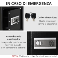 HOMCOM Cassaforte Elettronica in Acciaio Nero, con Chiave e 2 Codici PIN, Fissaggio a Muro o Pavimento, 38x31x42.7cm(m-5)