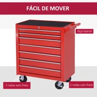 DURHAND Carrinho de Ferramentas com 7 Gavetas Rodas Trava Armário de Armazenamento para Oficina de Garagem e Chapa de Aço 69x33x75 cm Vermelho(m-6)