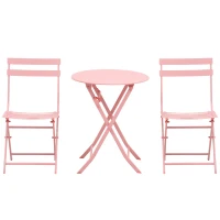 Outsunny Set Tavolo e Sedie da Giardino Pieghevoli in Metallo, Set 3 Pezzi, Rosa(m-13)