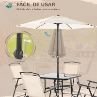 Outsunny Conjunto de Jardim Refeição com 4 Cadeiras Dobráveis Mesa e Chapéu de Sol Inclinável  80x80x70cm Bege(m-8)