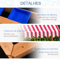 Outsunny Caixa de Areia de Madeira com Teto Inclinável com Altura Ajustável e 2 Baldes de Plástico Caixa de Areia de Jardim para Crianças acima de 3 Anos 107,5x107,5x110cm Natural(m-7)