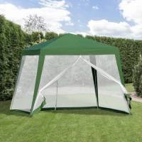 Outsunny Carpa Pabellón de Jardín 3x3x2,45m Carpa con Mosquitero Exterior Gazebo de Acero Poliéster al Aire Libre Color Beige(m-2)
