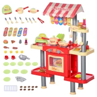 HOMCOM Cucina Giocattolo per Bambini 3-6 Anni con 50 Accessori e Cassa Giocattolo, 69x33x88cm Rosso e Giallo(m-1)