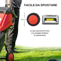 Outsunny Biotrituratore Elettrico da Giardino con Sacco da 50L, Paletta e Ruote, Trituratore da Giardino 52x39x89cm(m-7)