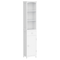 Mobiletto Bagno HOMCOM A Torre - 3 Ripiani Aperti E Armadio Con Anta, MDF Bianco, 40x23x160 Cm