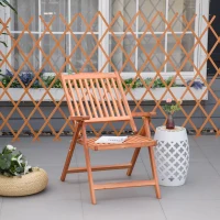 Outsunny Outdoor Garden Folding Dining Chair Patio Armchair Acacia Wood 5-Position Adjustable Recliner Reclining Seat(m-10)