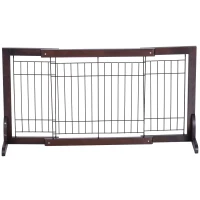 PawHut Free Standing Dog Gate, Adjustable 61 -103 (cm) Indoor Barrier, Flexible Pet Fence, Secure Separation Guard, with Support Feet, for small dog, Brown(m-8)