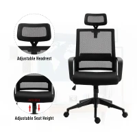 HOMCOM Mesh Swivel Office Chair with Adjustable Headrest, Lumbar Support, Home Task High Back Chair Adjustable Height, Black(m-6)