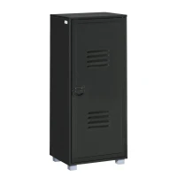 HOMCOM Modern 3-Tier File Cabinet, Storage Organizer with Metal Louvred Door for Living Room, Study, Playroom, Black(m-1)