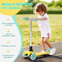 HOMCOM Monopattino Pieghevole e Regolabile con 3 Ruote Illuminate LED per Bambini 3-8 Anni - GIallo e Verde(m-8)