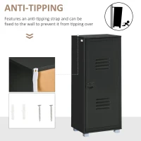 HOMCOM Modern 3-Tier File Cabinet, Storage Organizer with Metal Louvred Door for Living Room, Study, Playroom, Black(m-6)