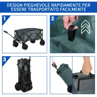 Outsunny Carrello da Giardino Carico max 70kg con Maniglia Telescopica, in Metallo e Tessuto Oxford, 108x55 cm, Grigio(m-7)