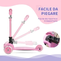 HOMCOM Monopattino Pieghevole e Regolabile con 3 Ruote Illuminate LED per Bambini 3-8 Anni - Rosa(m-4)