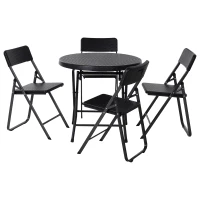 Outsunny 5 PCS Rattan Effect Folding Garden Patio Dining Set  4 Chairs & 1 Table Outdoor Furniture Set - Black(m-10)