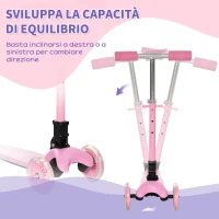 HOMCOM Monopattino Pieghevole e Regolabile con 3 Ruote Illuminate LED per Bambini 3-8 Anni - Rosa(m-5)