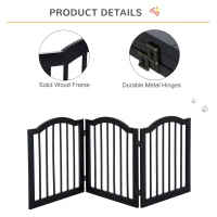 PawHut Wooden Foldable Dog Gate Panel Pet Fence Freestanding Safety Barrier for the House, Doorway, Stairs (Black)(m-4)