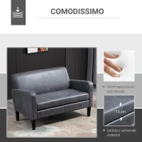 HOMCOM Divano 2 Posti con Rivestimento in Tessuto Tecnologico, Arredamento Moderno per Soggiorno e Ufficio, 122x72x74 cm, Grigio(m-5)