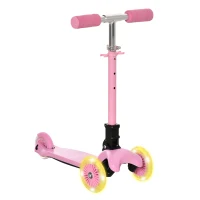 HOMCOM Monopattino Pieghevole e Regolabile con 3 Ruote Illuminate LED per Bambini 3-8 Anni - Rosa(m-1)