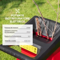 Outsunny Biotrituratore Elettrico da Giardino con Sacco da 50L, Paletta e Ruote, Trituratore da Giardino 52x39x89cm(m-4)