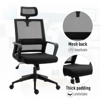 HOMCOM Mesh Swivel Office Chair with Adjustable Headrest, Lumbar Support, Home Task High Back Chair Adjustable Height, Black(m-7)