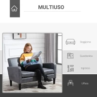 HOMCOM Divano 2 Posti con Rivestimento in Tessuto Tecnologico, Arredamento Moderno per Soggiorno e Ufficio, 122x72x74 cm, Grigio(m-7)