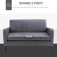 HOMCOM Divano 2 Posti con Rivestimento in Tessuto Tecnologico, Arredamento Moderno per Soggiorno e Ufficio, 122x72x74 cm, Grigio(m-4)