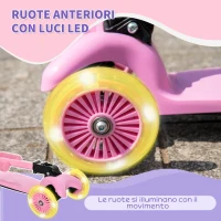 HOMCOM Monopattino Pieghevole e Regolabile con 3 Ruote Illuminate LED per Bambini 3-8 Anni - Rosa(m-7)